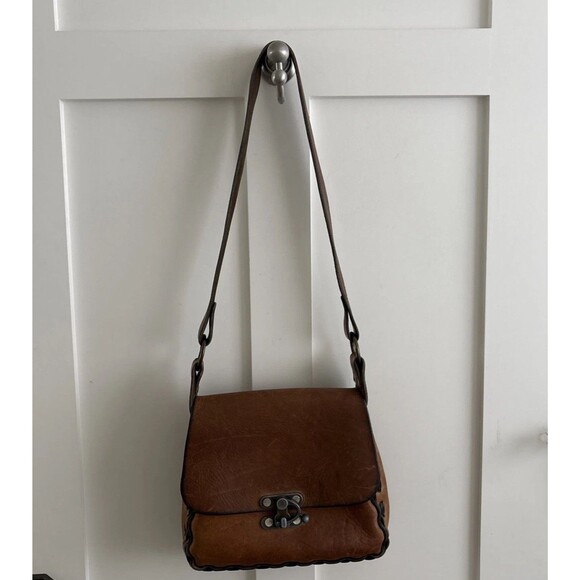 VTG Boho Thick Leather Latch Handmade Saddle Bag 70s Crossbody Purse - Picture 3 of 16